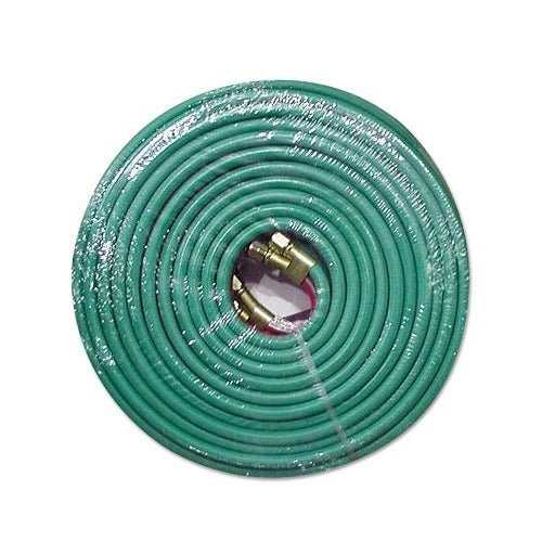 Best Welds twin welding hoses 5/16 in x 100 ft, green coiled hose with brass fitting, acetylene only, wrapped in plastic