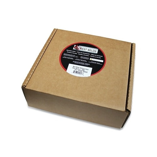 Best Welds welding cable 1/0 AWG 50 ft black, coiled in Best Welds-labeled corrugated cardboard box, top label visible