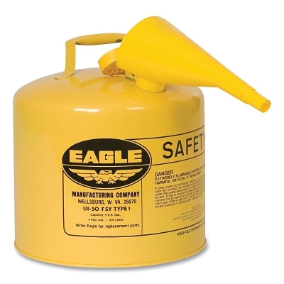 Safety Can, Type I, 5 gal, 24-ga Galvanized Steel, Diesel, Yellow