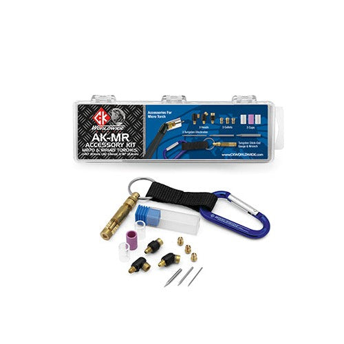 CK Worldwide AK-MR Micro Torch Accessory Kit with heads, collets, cups, tungsten, gas lens, carabiner case