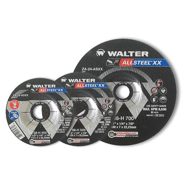 Walter 08H907 Allsteel XX grinding wheel 9" x 1/8" ZA-24-ASXX three sizes, max 8600 RPM, ANSI B7.1 EN12413