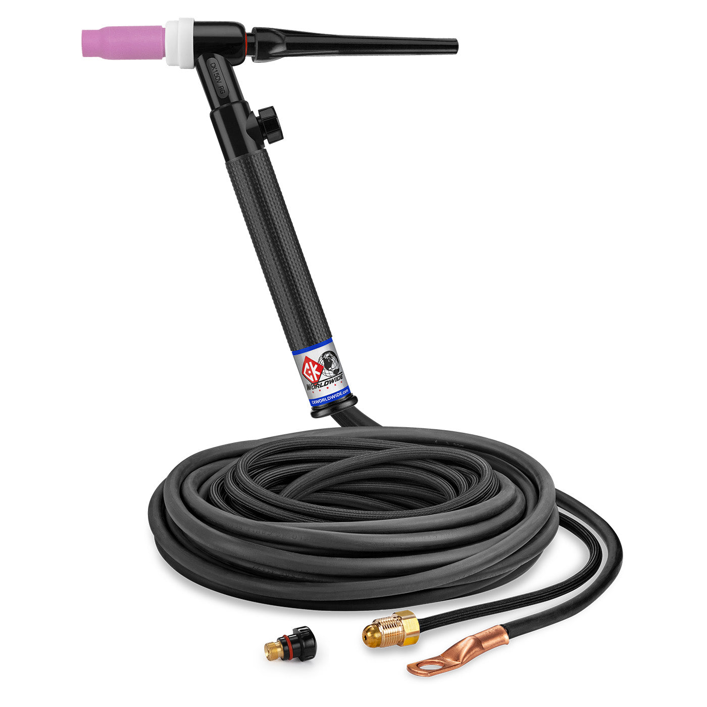 CK Worldwide CK1525VNSF-RG 150 Amp Gas-Cooled TIG Torch - Rigid Head with Valve, 25' SuperFlex Cable