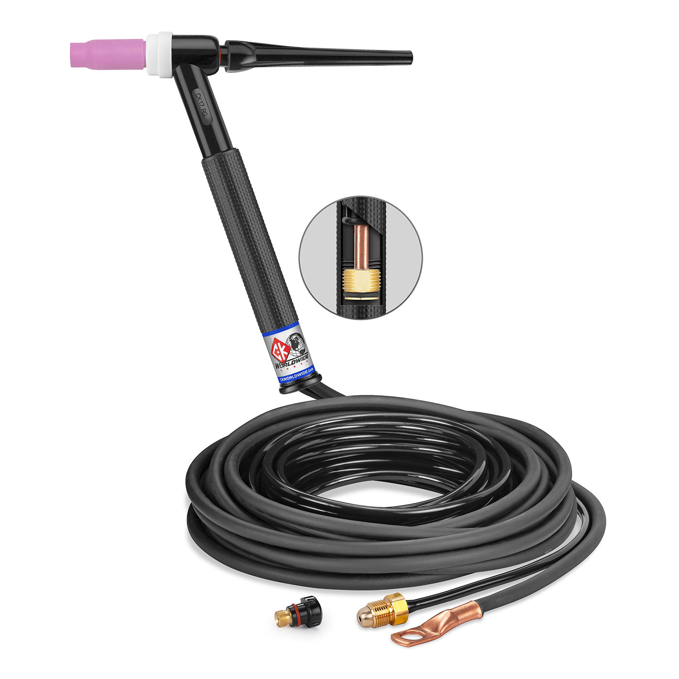 CK Worldwide CK17-25-2 RG-T 150 Amp TIG Torch, Gas-Cooled, Thread-On Head, 25ft