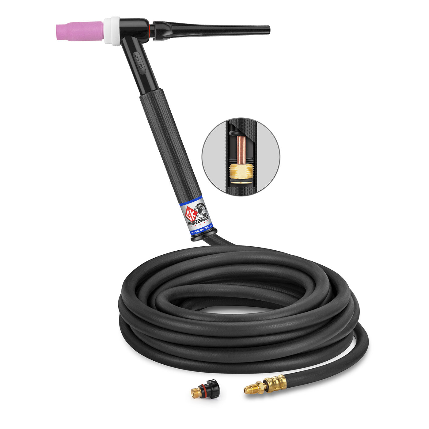 CK Worldwide CK17-25-R RG-T 150 Amp Rigid Head TIG Torch with Thread-On Cups, Gas-Cooled, 25