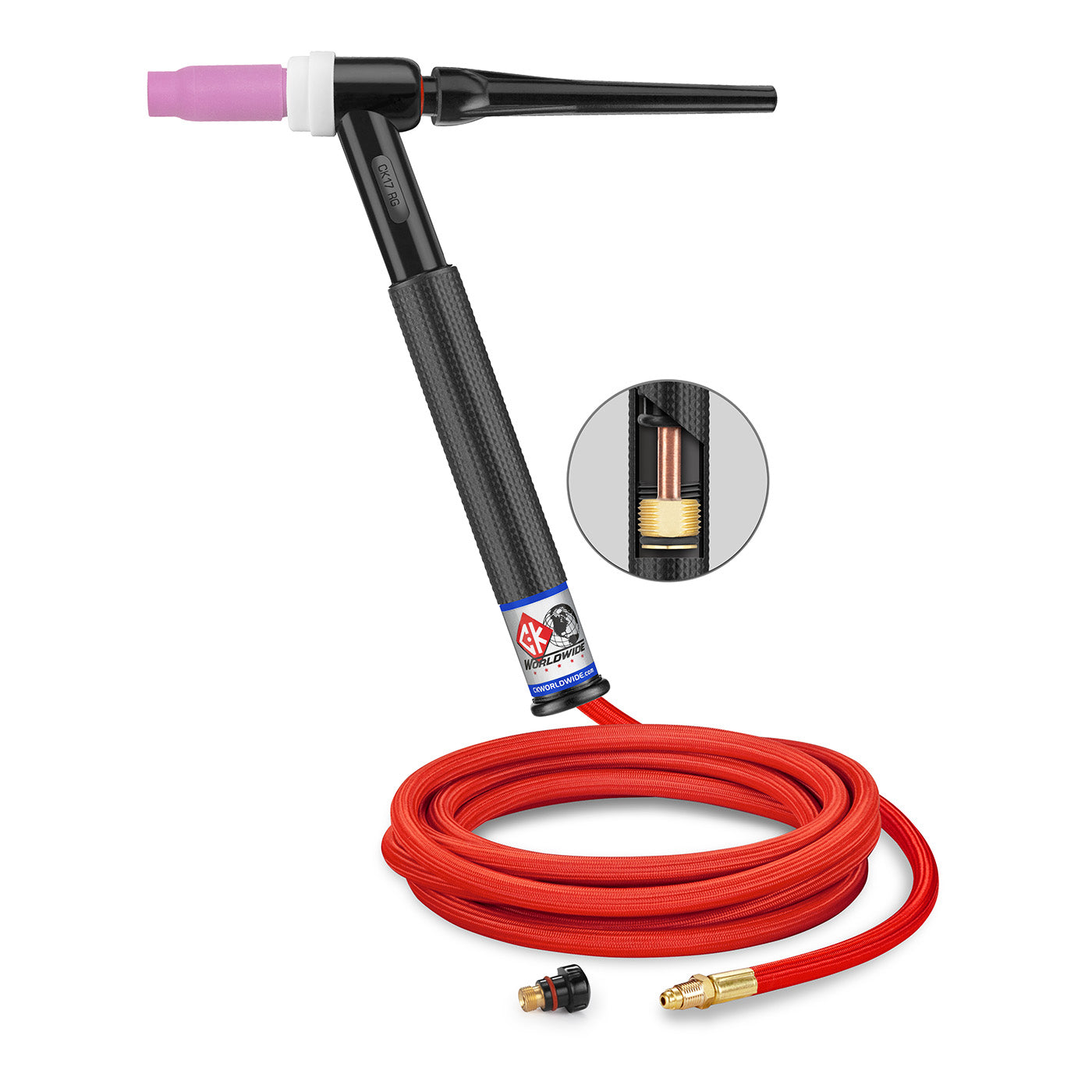 CK Worldwide CK17V-12-2SFRGT 150 Amp Gas-Cooled TIG Torch with Valve, Rigid Head, 12.5' SuperFlex Cable