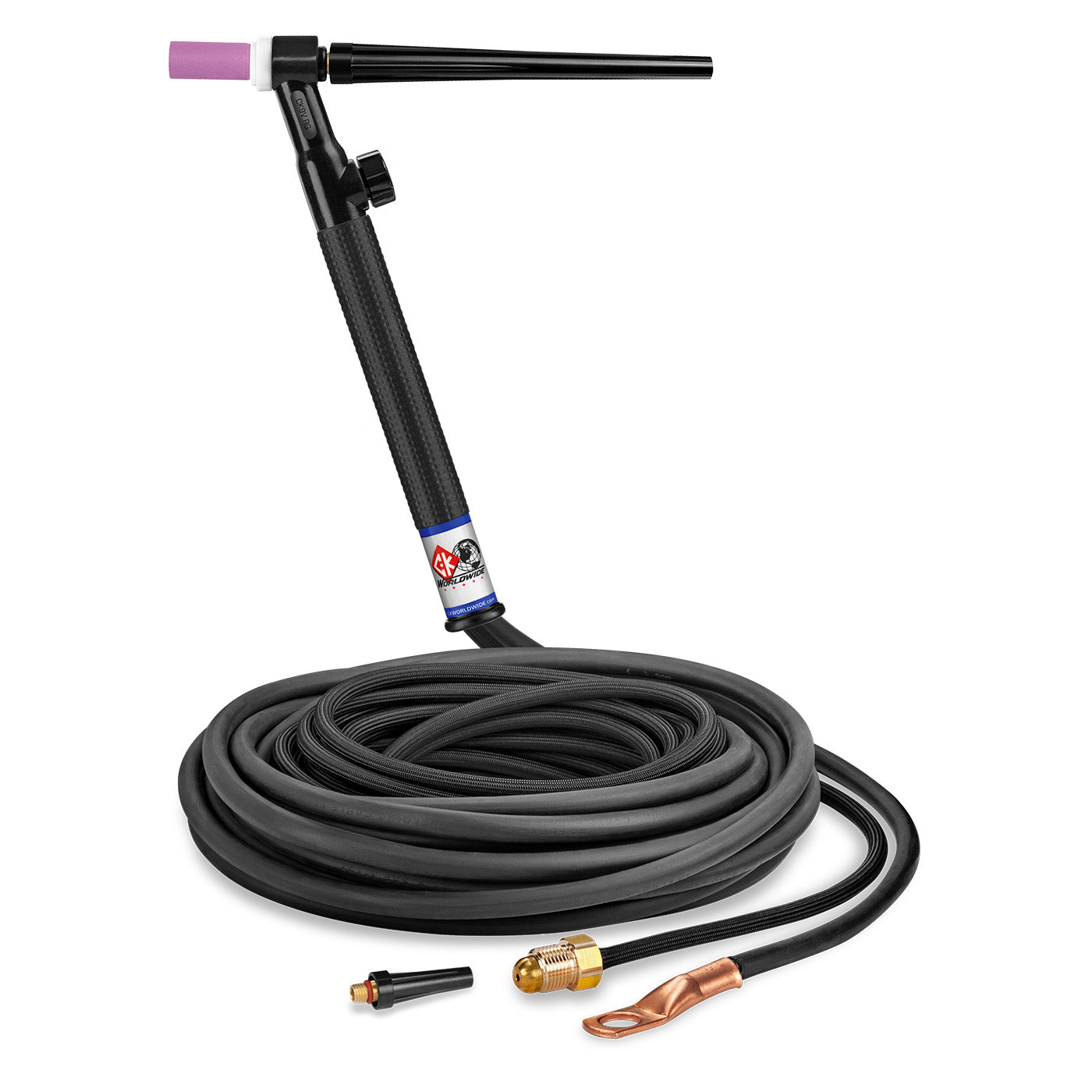 CK Worldwide CK9V-25-2SF RG 125 Amp Gas-Cooled TIG Torch with Valve, Rigid Head, 25' Superflex Cable