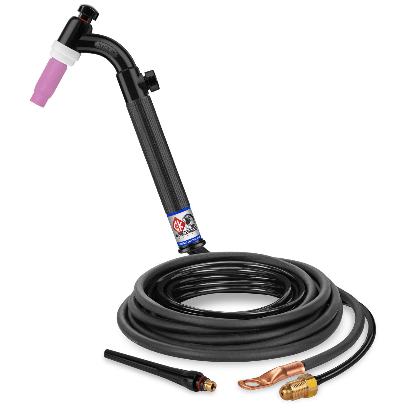 CK Worldwide TL2112VN FX - 200 Amp Flex Head TIG Torch with Valve, Gas-Cooled, 12.5' Standard Cables, Trim Line