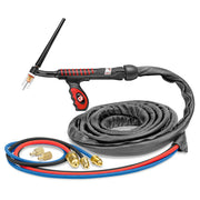 CK US2312SF FX 230A flex head water-cooled TIG torch, 12.5' leather-jacketed hose and SuperFlex leads, red/black/blue