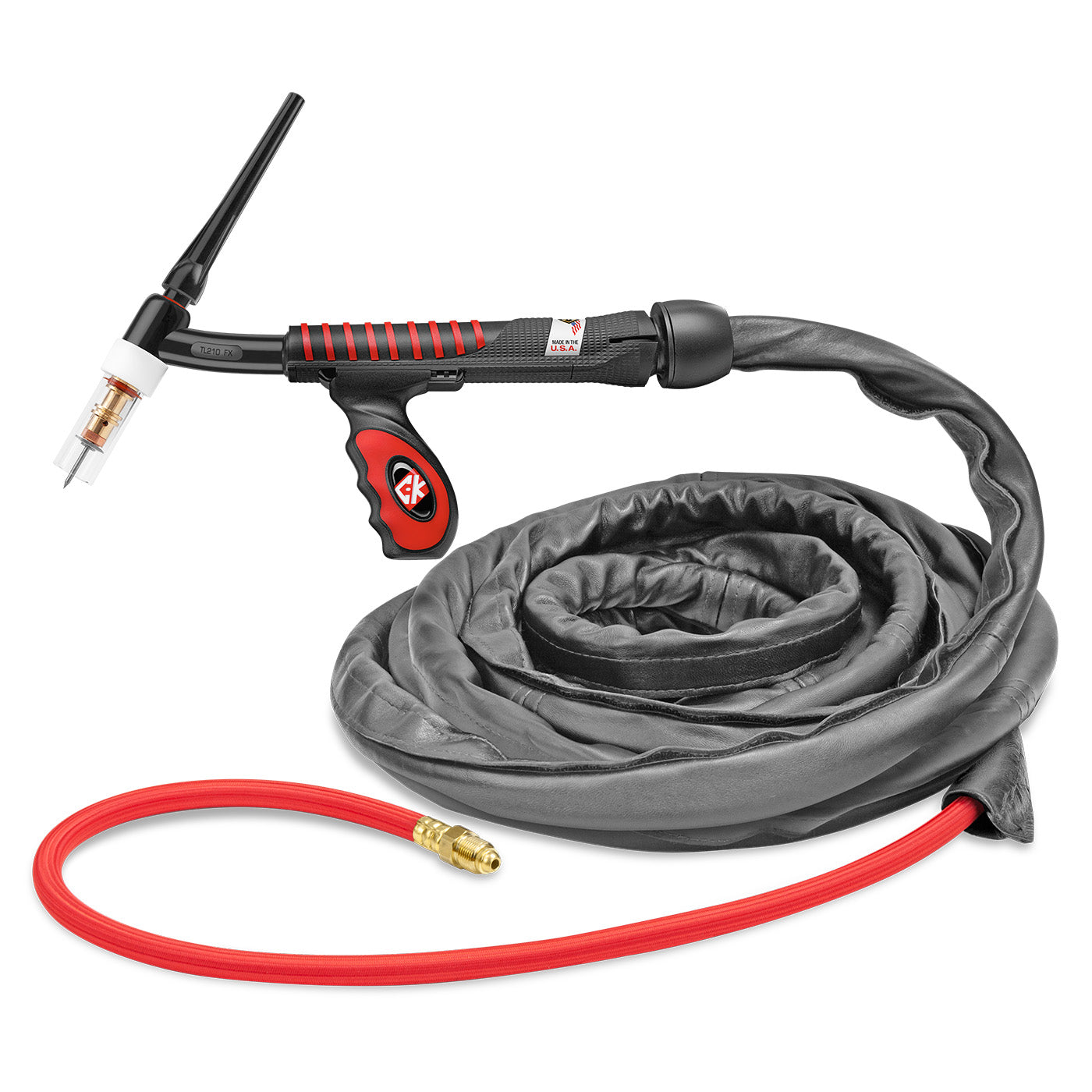CK Worldwide USTL2125SF FX - 200 Amp Flex Head TIG Torch, Gas-Cooled, 12.5' SuperFlex Cable, Trim-Line