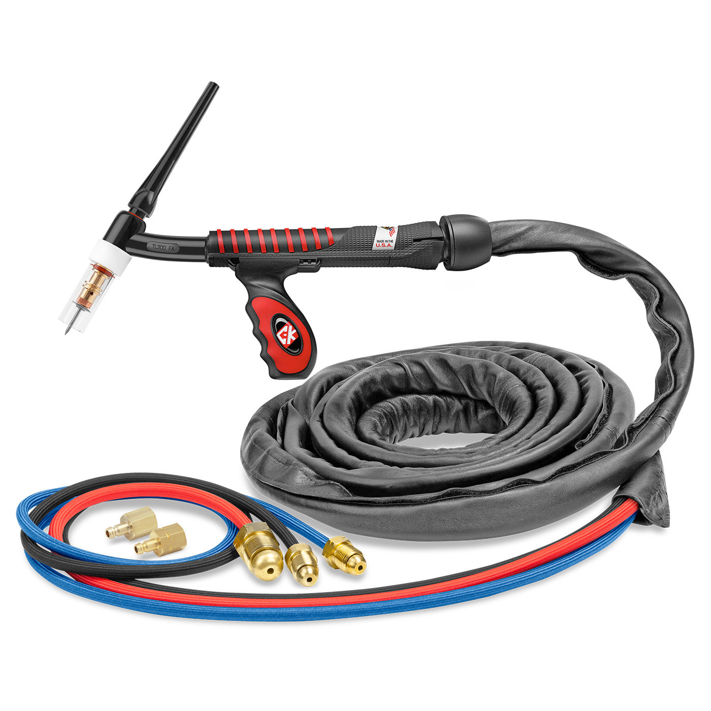 CK Worldwide USTL312SF FX - 350 Amp Flex Head TIG Torch, Water-Cooled, 12.5' Super-Flex Cables, Trim Line