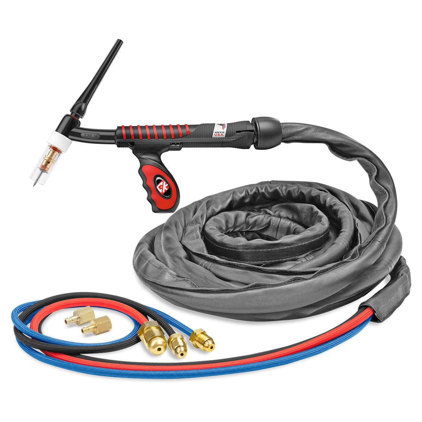 CK Worldwide USTL325SF FX - 350 Amp Flex Head TIG Torch, Water-Cooled, 25' Super-Flex Cables, Trim-Line