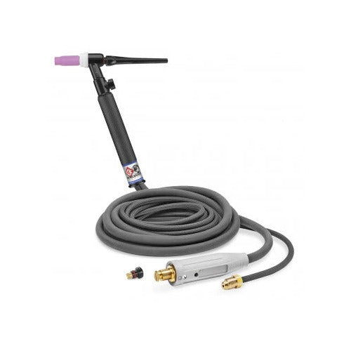 CK Worldwide CK26HD 300 Amp water-cooled rigid TIG torch with valve, 25 ft gray hose, brass fittings