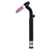 CK Worldwide CK17V FX 150A gas-cooled flexible valve TIG torch with pink ceramic cup and knurled handle