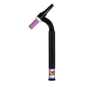 CK Worldwide CK200 flex head torch body with purple ceramic cup and knurled black grip for water-cooled TIG torch
