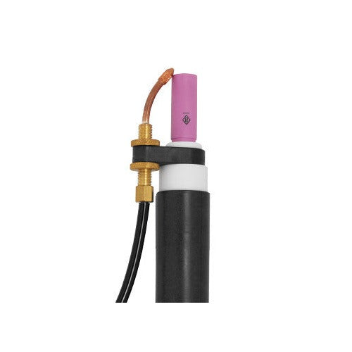 CK Cold Wire MT500-18 500 Amp torch head with pink ceramic cup, copper gooseneck, and cable, TIG welding torch
