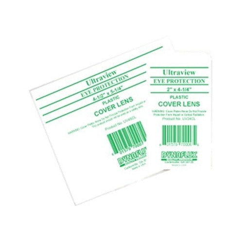 Dynaflux UV24CR Ultraview plastic cover lens 2x4-1/4 in packaged envelope, two lenses shown front and back