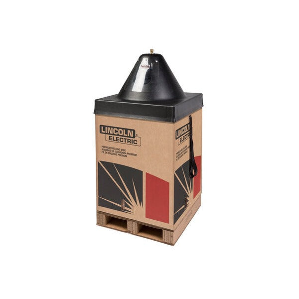 Lincoln Electric SuperGlaze 5554 aluminum MIG wire bulk drum on pallet with Lincoln Electric branding and lid