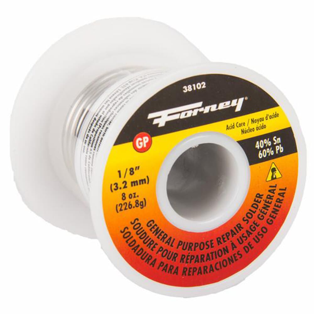Solder, General Purpose Repair, Acid Core, 1/8 in, 8 Ounce