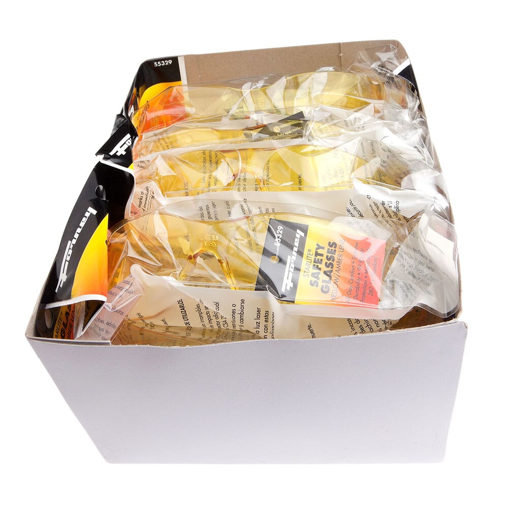 Safety Glasses, Amber Lens, 10-Pack