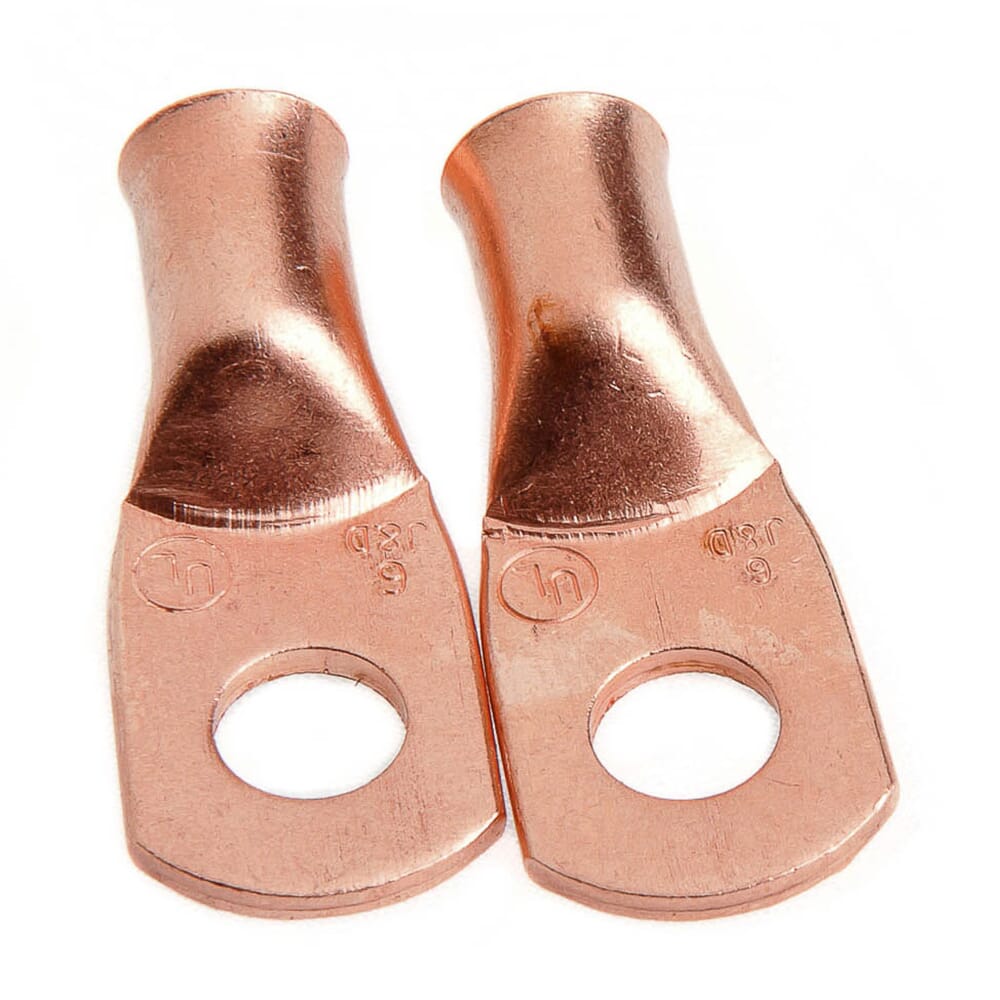 Lug for Number 6 Cable, 1/4 in Stud, Premium Copper