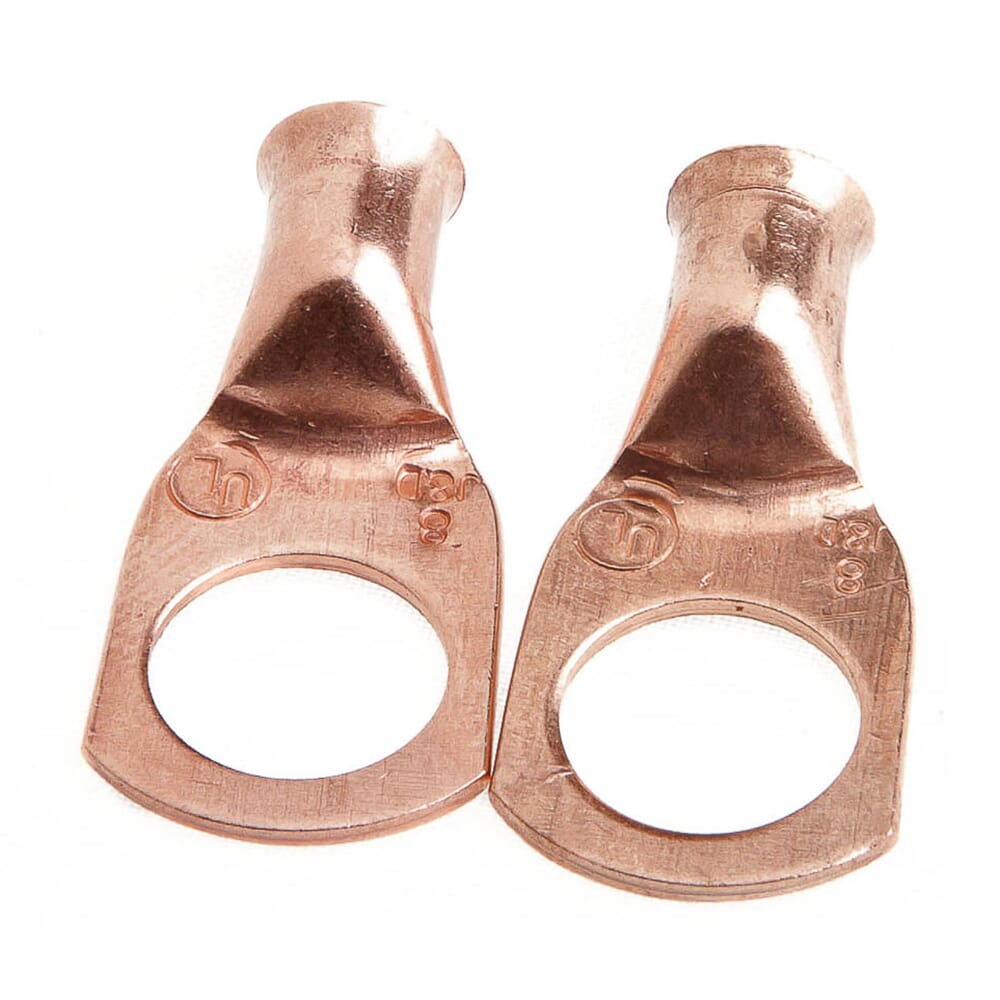 Lug for Number 8 Cable, 3/8 in Stud, Premium Copper