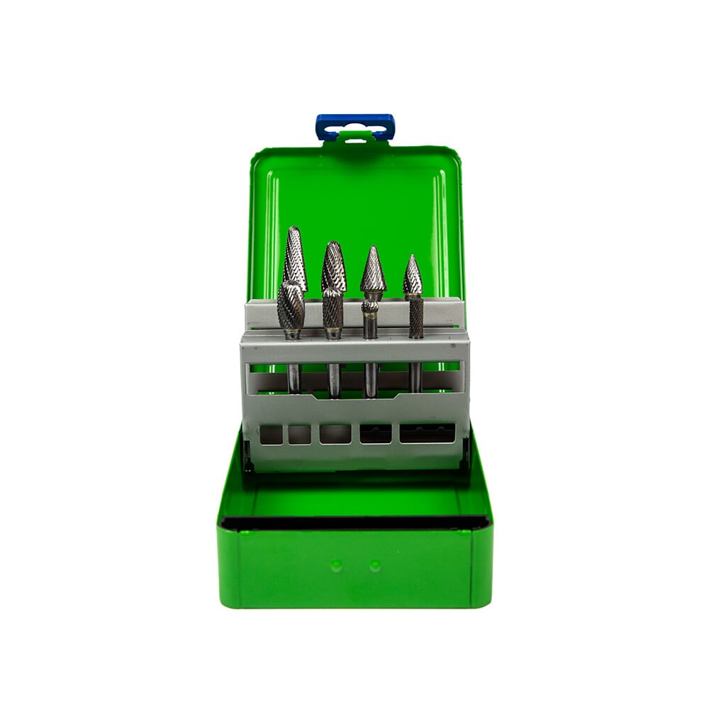 Tungsten Carbide Burr Set, 8-Piece, 1/4 in Shank, Steel Case