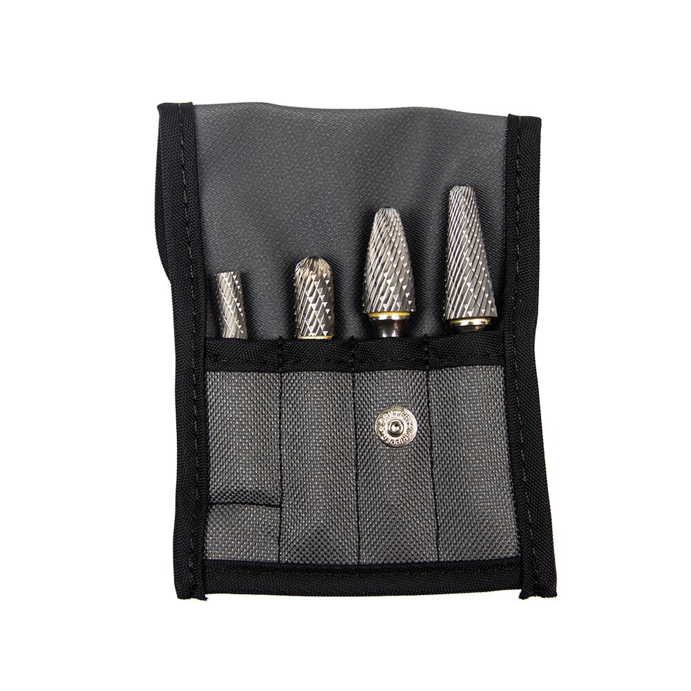 Tungsten Carbide Burr Set, 4-Piece, 1/4 in Shank, with Cloth Pouch