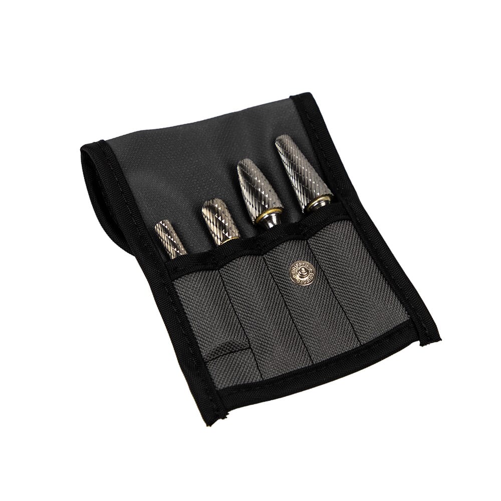 Tungsten Carbide Burr Set, 4-Piece, 1/4 in Shank, with Cloth Pouch