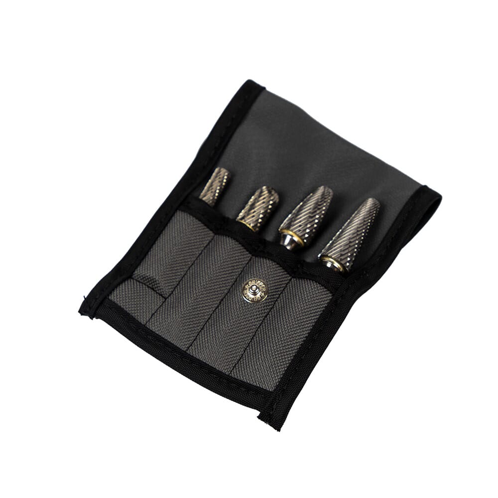 Tungsten Carbide Burr Set, 4-Piece, 1/4 in Shank, with Cloth Pouch