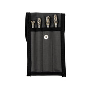 Tungsten Carbide Burr Set, Long Reach, 4-Piece, 1/4 in Shank, with Cloth Pouch