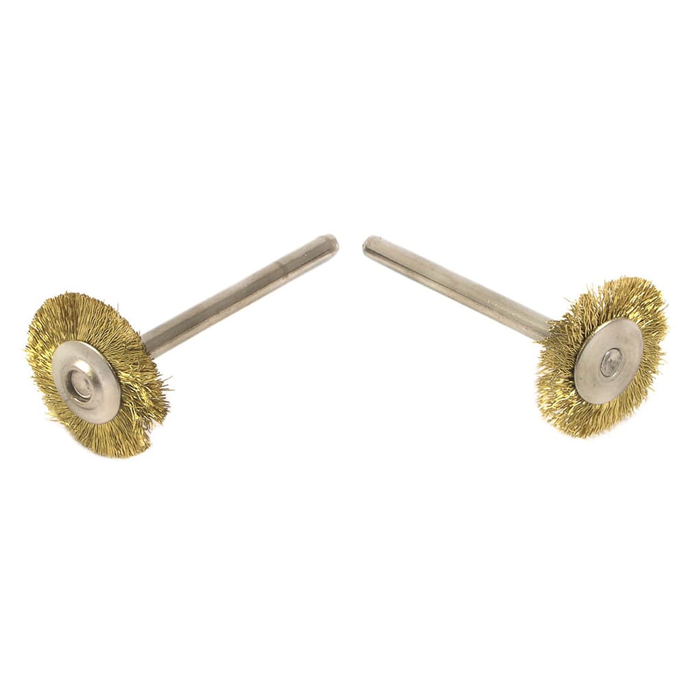 Wheel Brush Set, Brass, 3/4 in with 3/32 in Shaft, 2-Piece