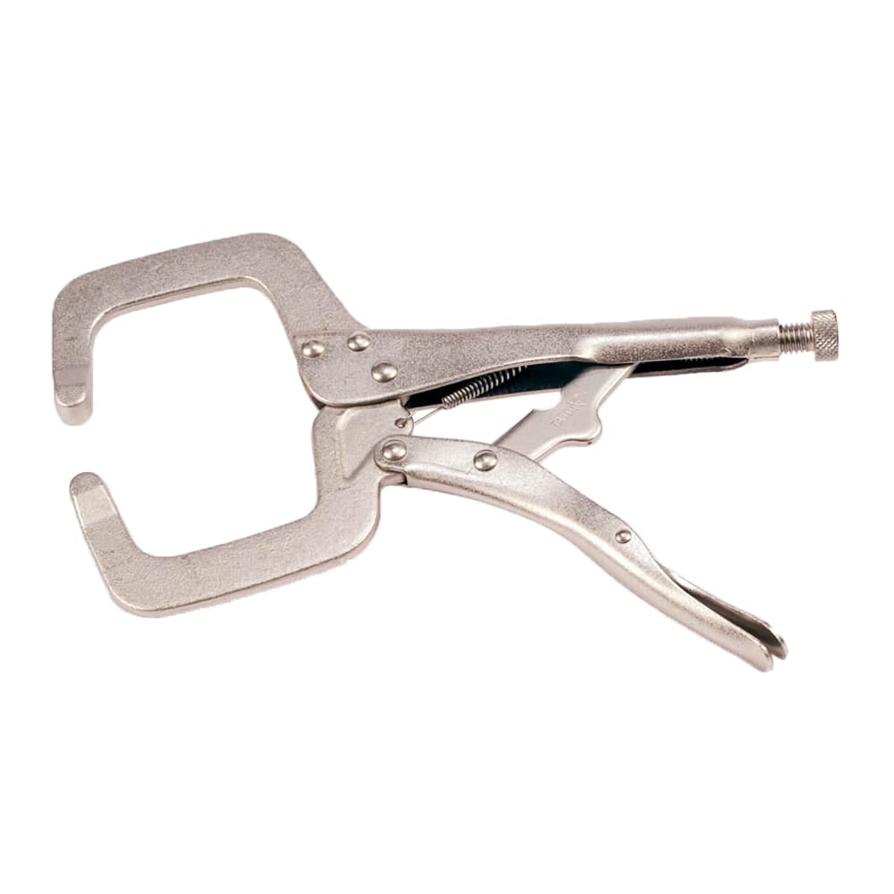 Forney deluxe locking C-clamp 10-1/2 in, steel body with swivel pads, screw adjustment, vise grip clamp