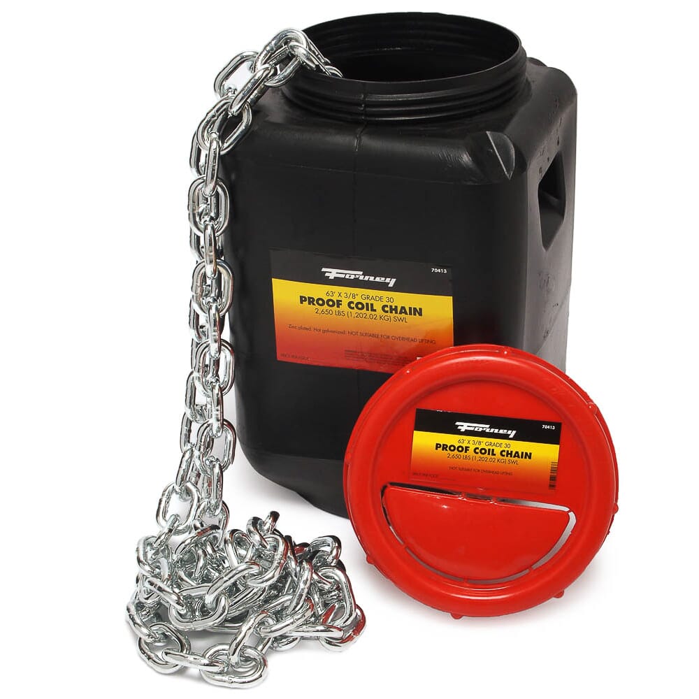Grade 30 (G30) Proof Coil Chain, Zinc-Plated, 3/8 in x 63ft
