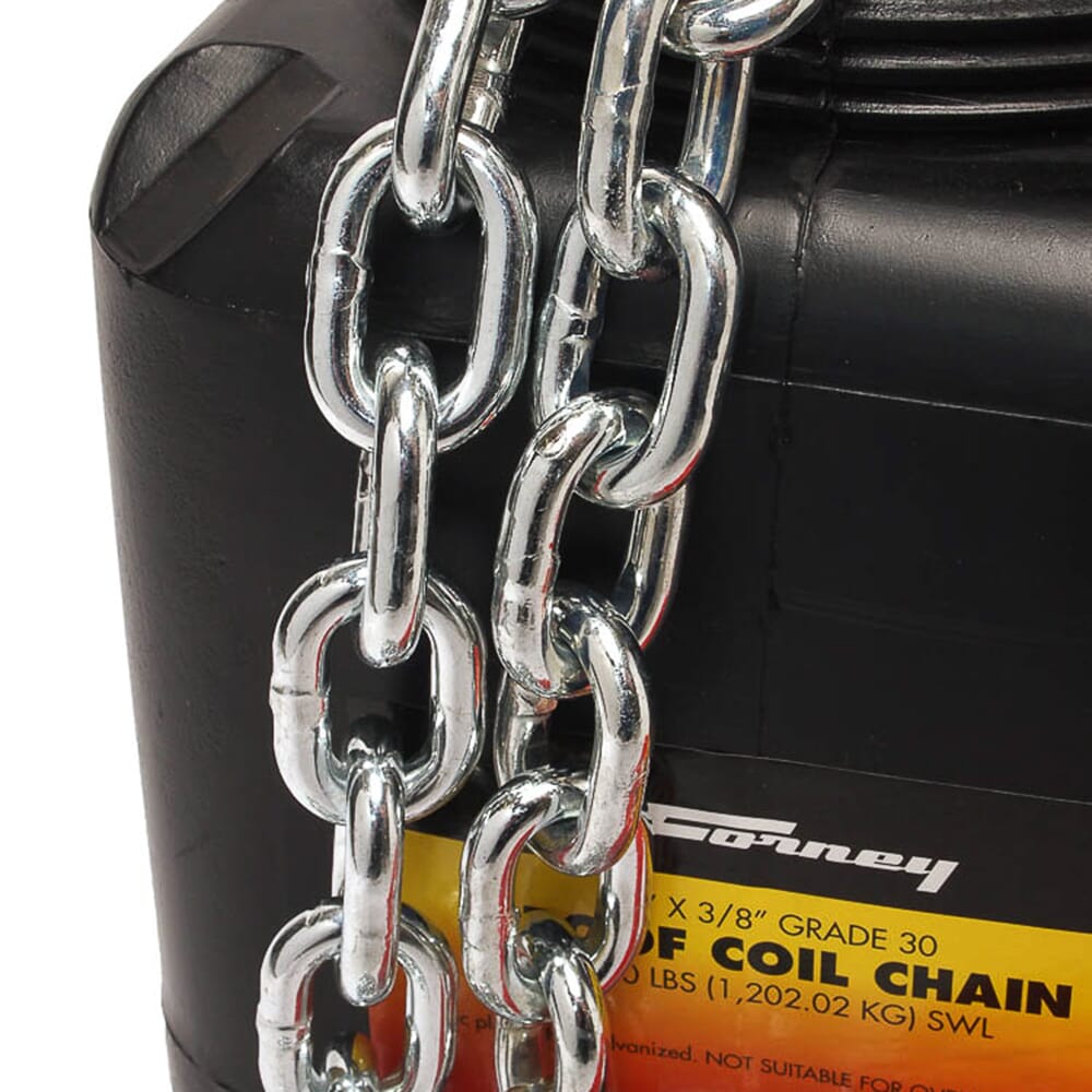 Grade 30 (G30) Proof Coil Chain, Zinc-Plated, 3/8 in x 63ft
