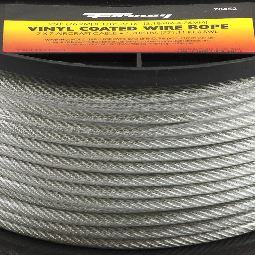 Wire Rope, Vinyl Coated, 1/8 in - 3/16 in x 250ft