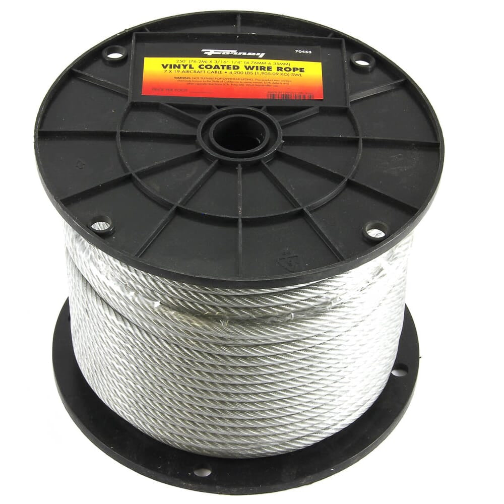 Wire Rope, Vinyl Coated, 3/16 in - 1/4 in x 250ft