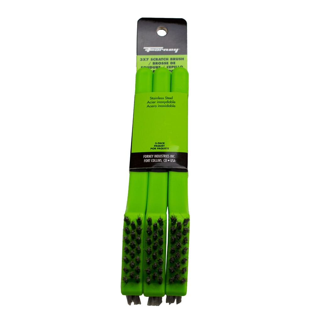 Scratch Brush with Plastic Handle, Stainless, 3 x 7 Rows, 3-Pack