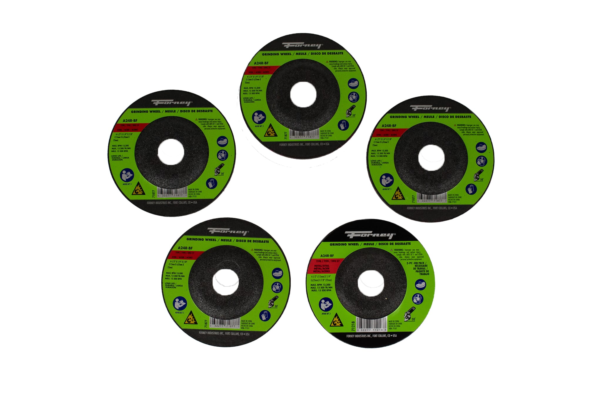 5-Pack of Forney®  71877 (4-1/2 in Metal Grinding Wheel)