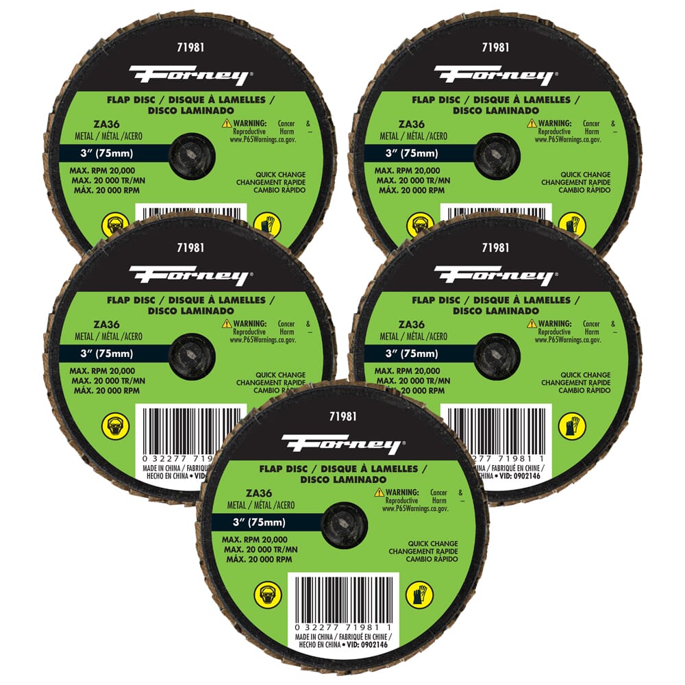 Quick Change Flap Disc, 36 Grit, 3 in (5-Pack of Forney®  71981)