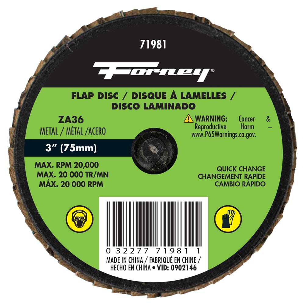 Quick Change Flap Disc, 36 Grit, 3 in (5-Pack of Forney®  71981)