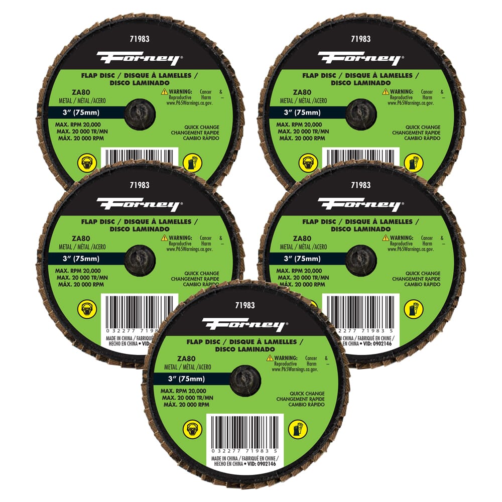 Quick Change Flap Disc, 80 Grit, 3 in (5-Pack of Forney®  71983)