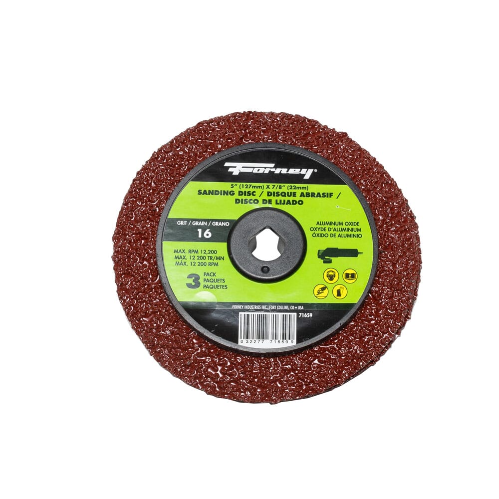 Resin Fibre Sanding Disc, Aluminum Oxide, 5 in x 7/8 in Arbor, 16 Grit
