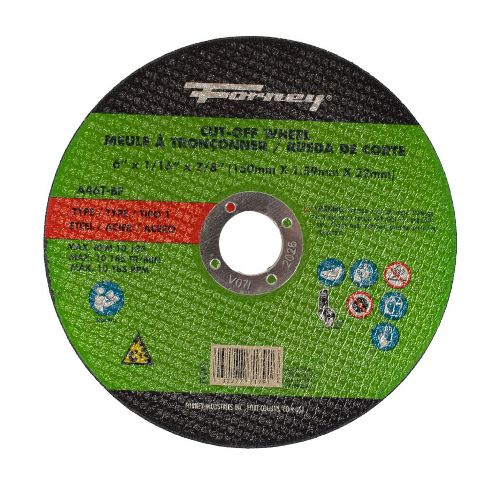 Cut-Off Wheel, Metal, Type 1, 6 in x 1/16 in x 7/8 in