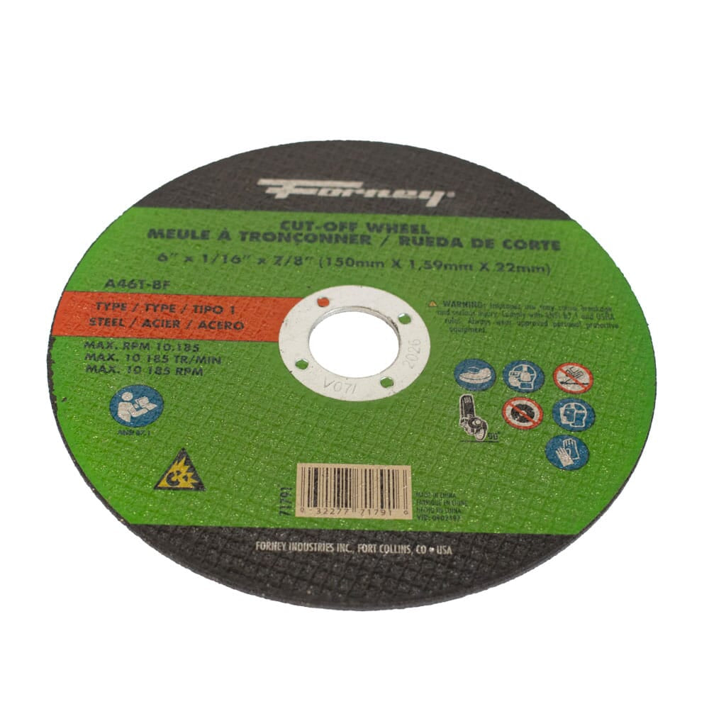 Cut-Off Wheel, Metal, Type 1, 6 in x 1/16 in x 7/8 in