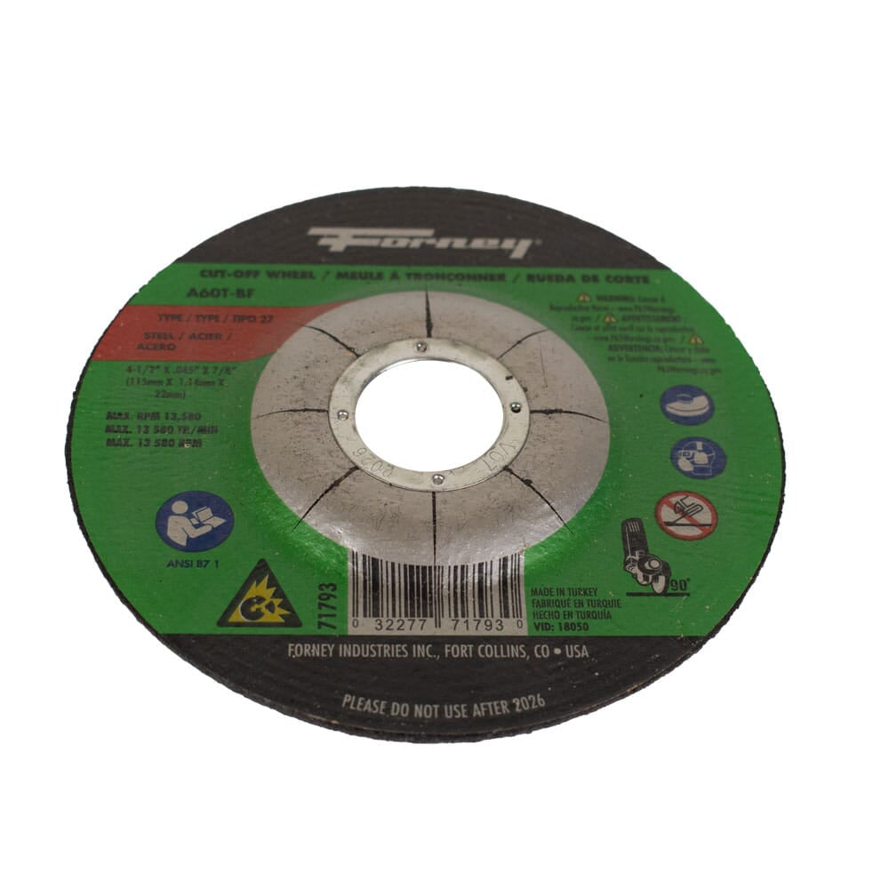Cut-Off Wheel, Metal, Type 27, 4-1/2 in x .045 in x 7/8 in