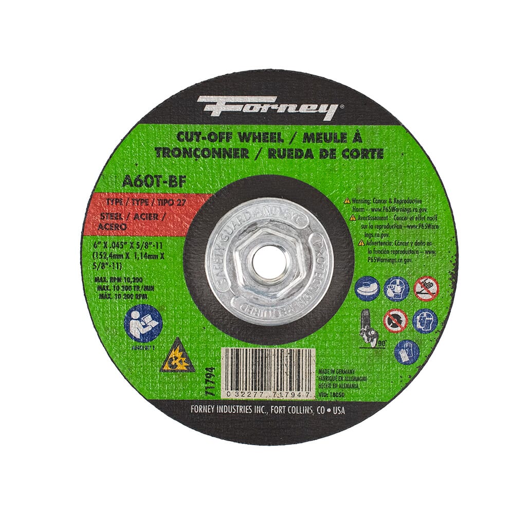 6 in x .045 in Type 27 (A60T-BF) Steel Cutting Wheel with 5/8 in-11 Arbor (10,200 RPM)
