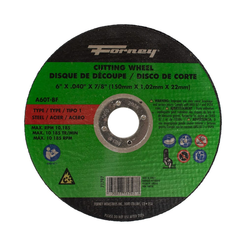 Cut-Off Wheel, Metal, Type 1, 6 in x .040 in x 7/8 in