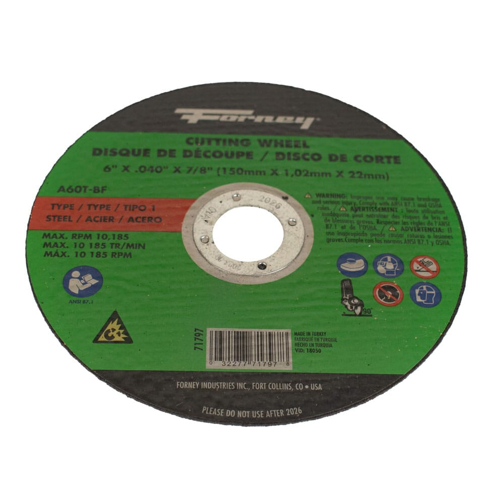 Cut-Off Wheel, Metal, Type 1, 6 in x .040 in x 7/8 in