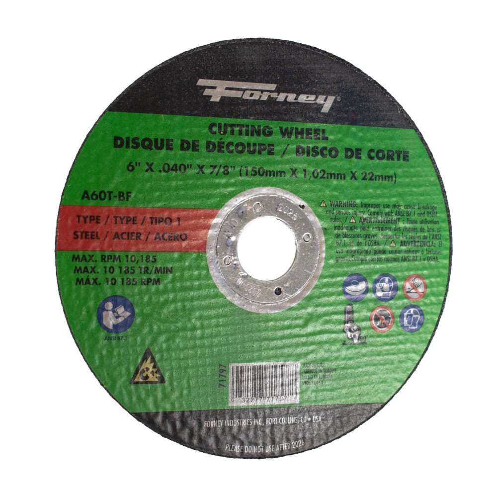 Cut-Off Wheel, Metal, Type 1, 6 in x .040 in x 7/8 in