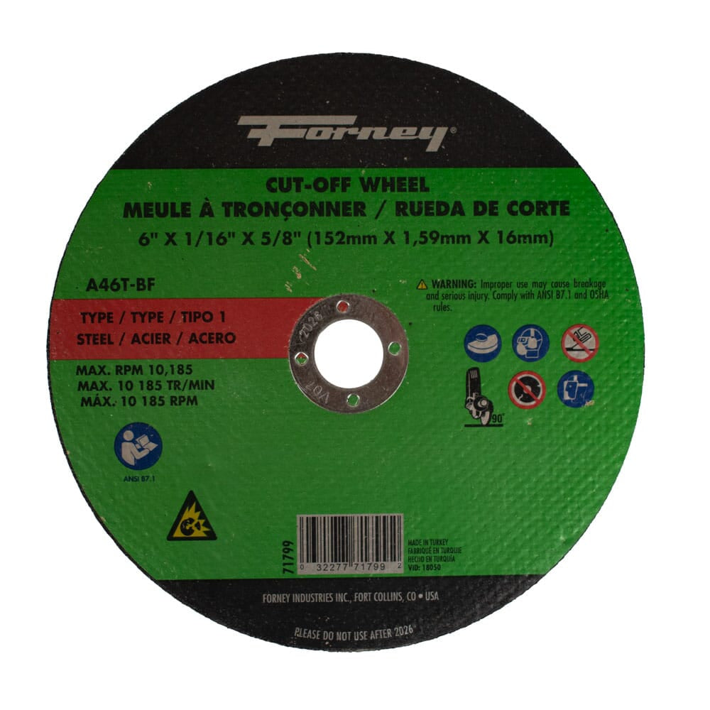 Cut-Off Wheel, Metal, Type 1, 6 in x 1/16 in x 5/8 in